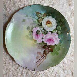 Vintage hand painted porcelain plate wall decor by J&C Louise from Bavaria. 9x1